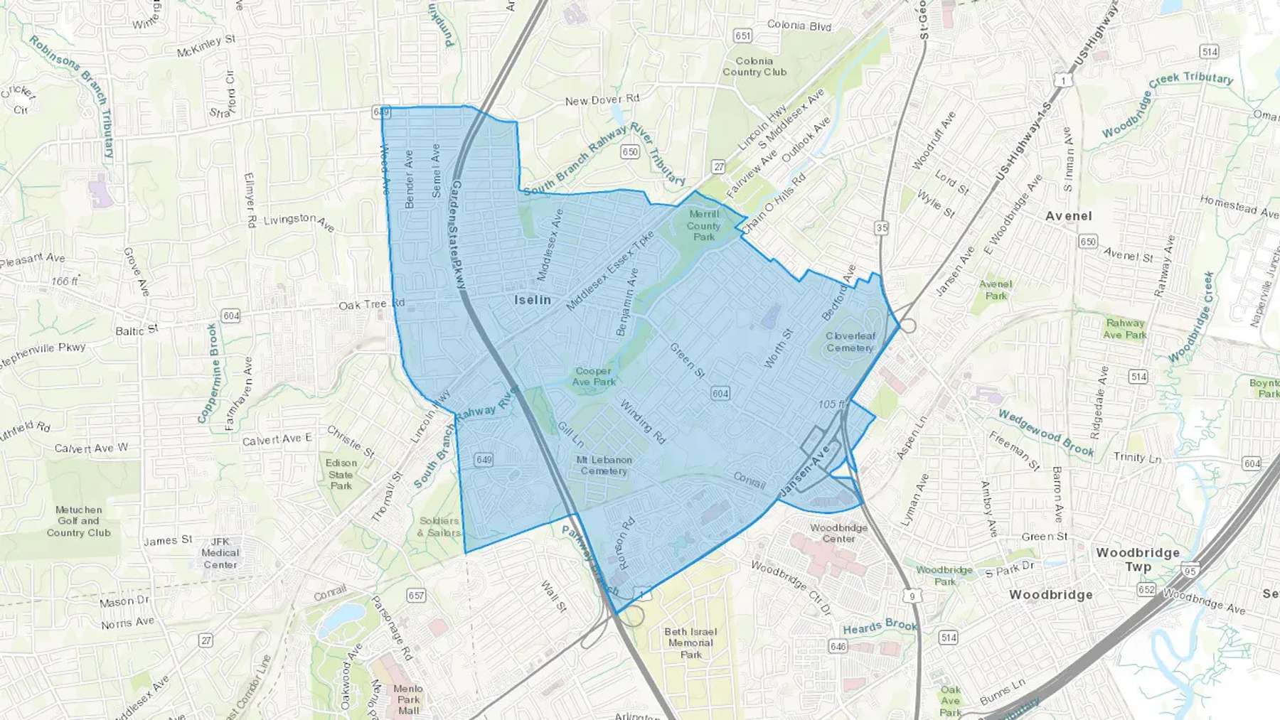 Iselin, NJ Cash heating Oil delivery map Map of the COD Fuel Oil delivery service area for Iselin, NJ