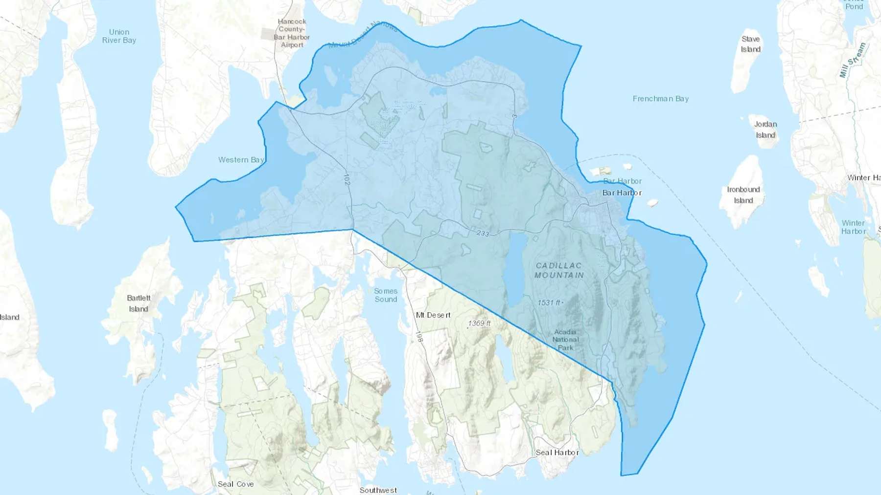 Bar Harbor, ME Cash heating Oil delivery map Map of the COD Fuel Oil delivery service area for Bar Harbor, ME