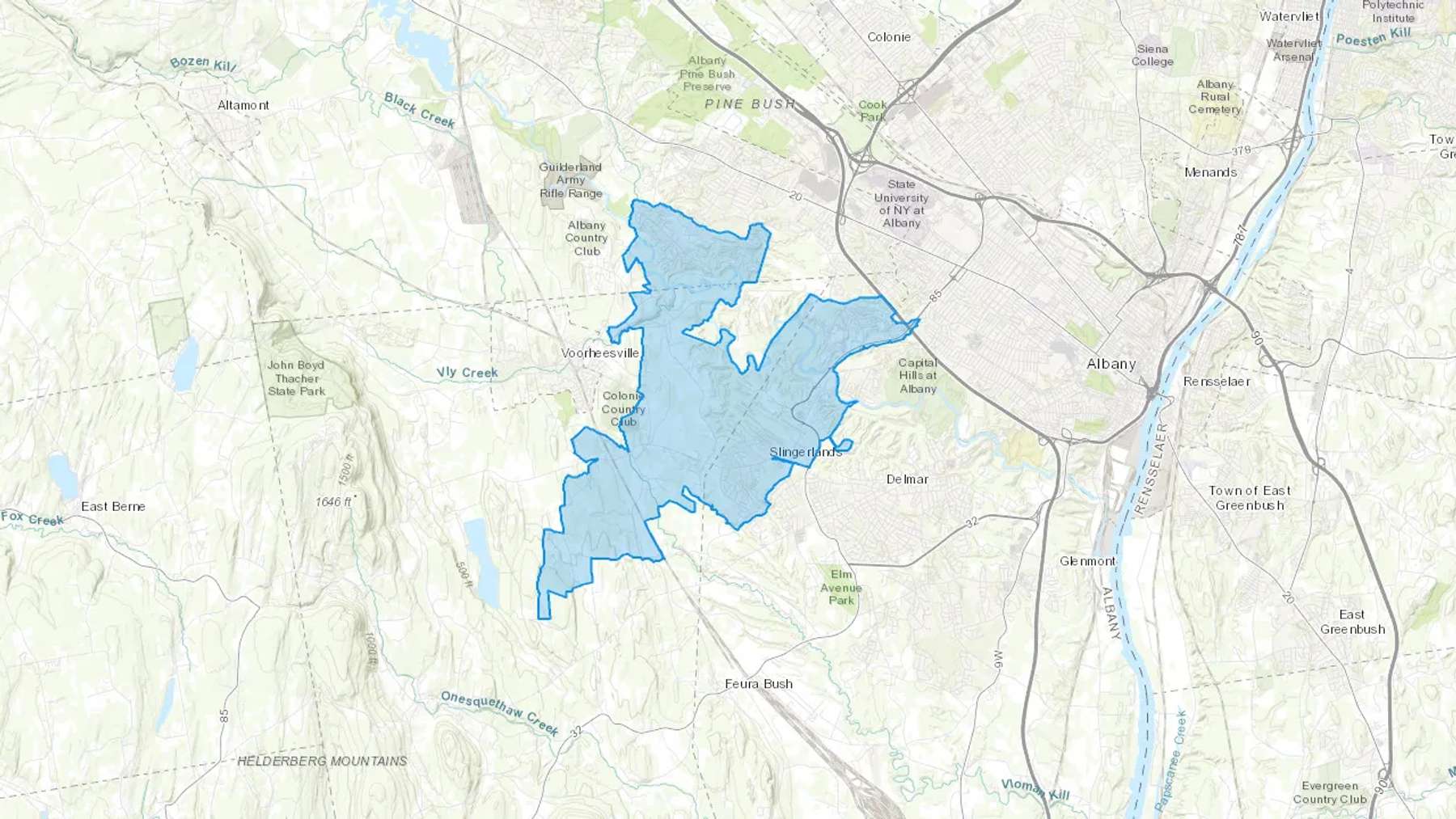 Slingerlands, NY Cash heating Oil delivery map Map of the COD Fuel Oil delivery service area for Slingerlands, NY