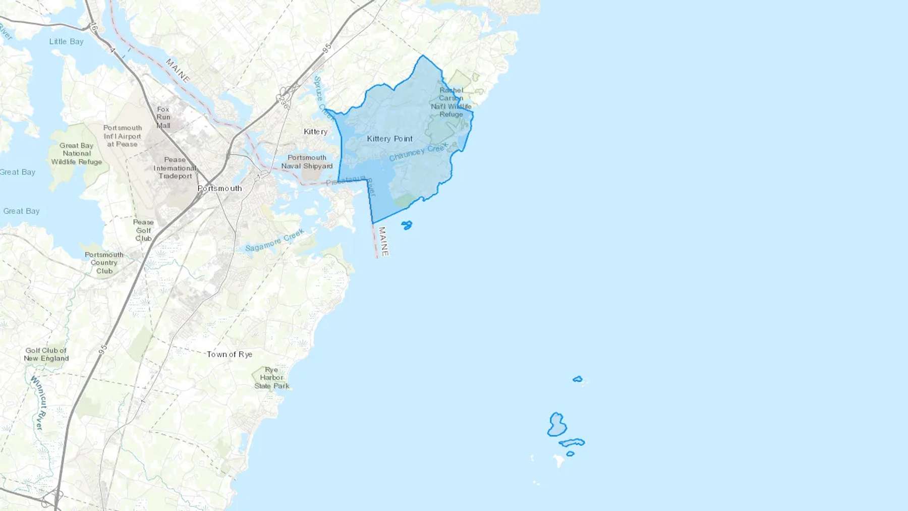 Kittery Point, ME Cash heating Oil delivery map Map of the COD Fuel Oil delivery service area for Kittery Point, ME