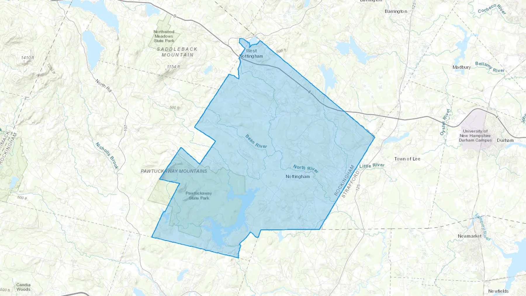 Nottingham, NH Cash heating Oil delivery map Map of the COD Fuel Oil delivery service area for Nottingham, NH