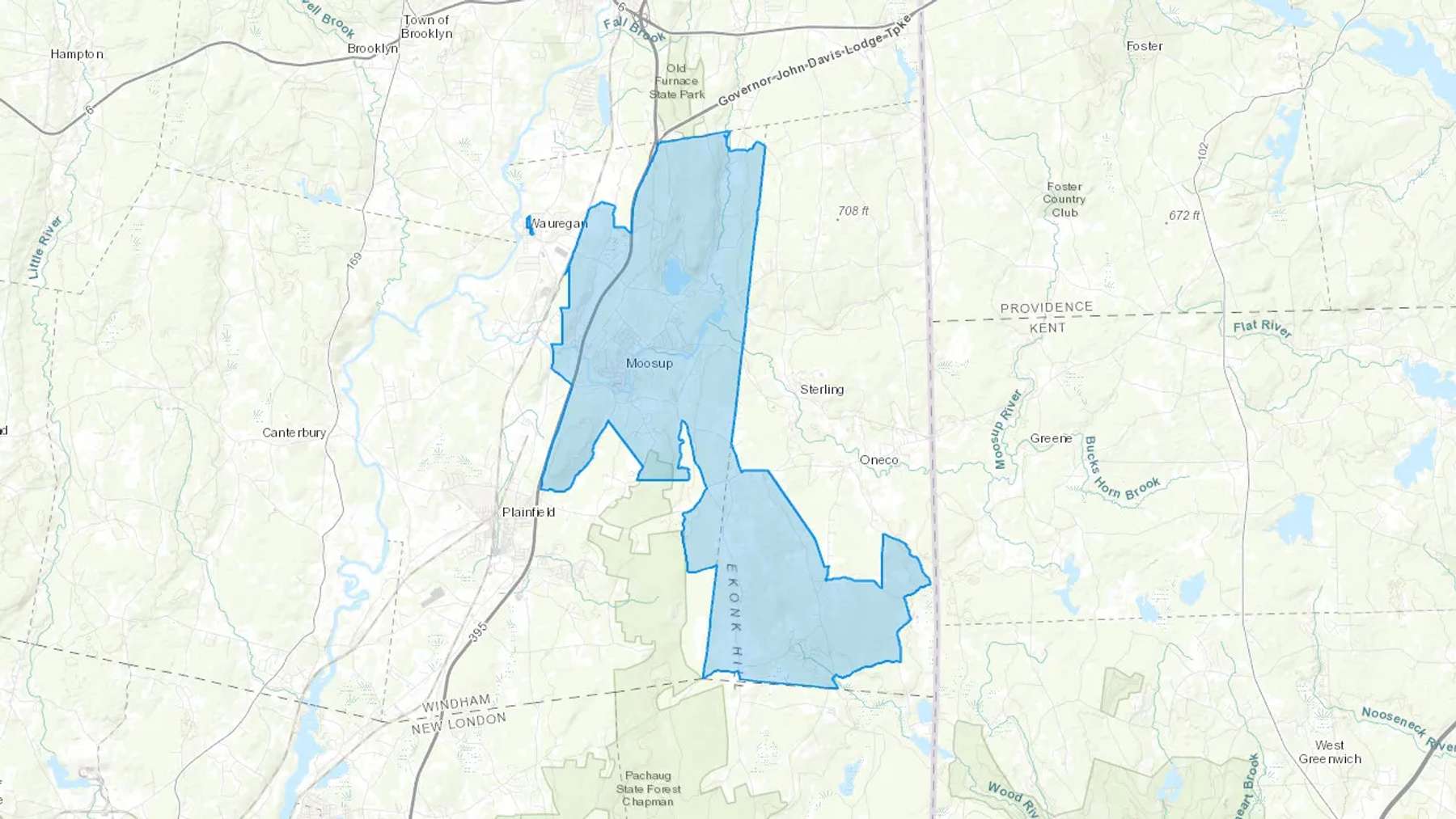 Moosup, CT Cash heating Oil delivery map Map of the COD Fuel Oil delivery service area for Moosup, CT