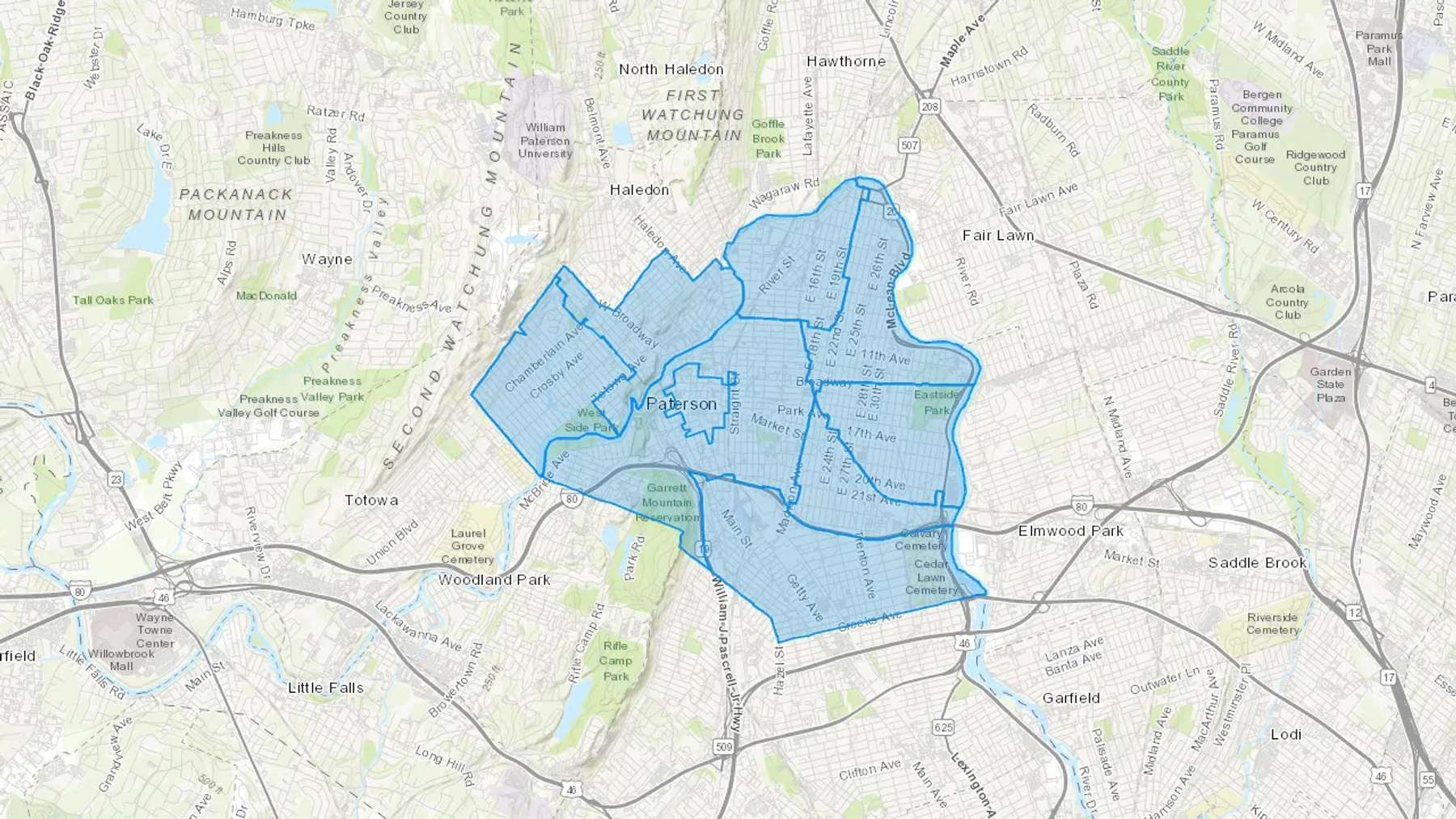 Paterson, NJ Cash heating Oil delivery map Map of the COD Fuel Oil delivery service area for Paterson, NJ