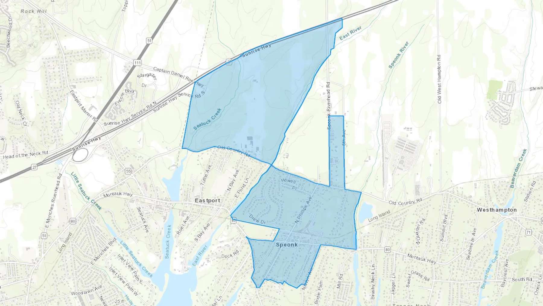 Speonk, NY Cash heating Oil delivery map Map of the COD Fuel Oil delivery service area for Speonk, NY