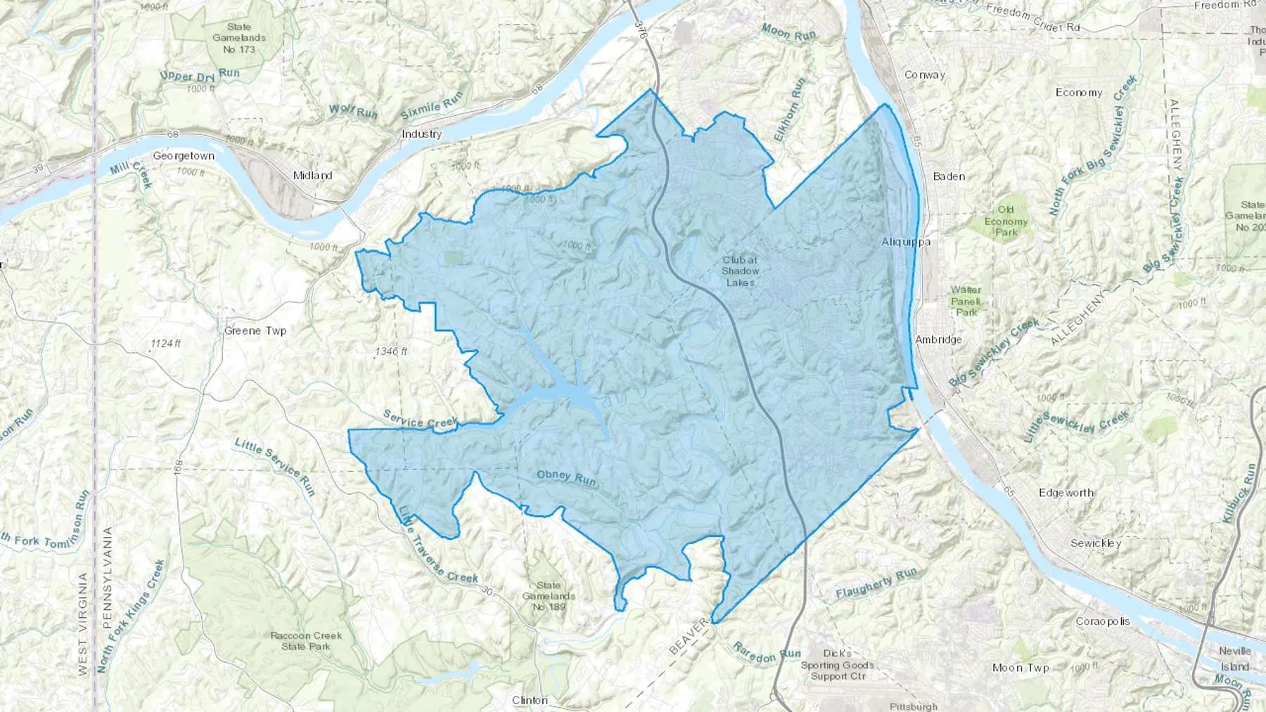 Aliquippa, PA Cash heating Oil delivery map Map of the COD Fuel Oil delivery service area for Aliquippa, PA