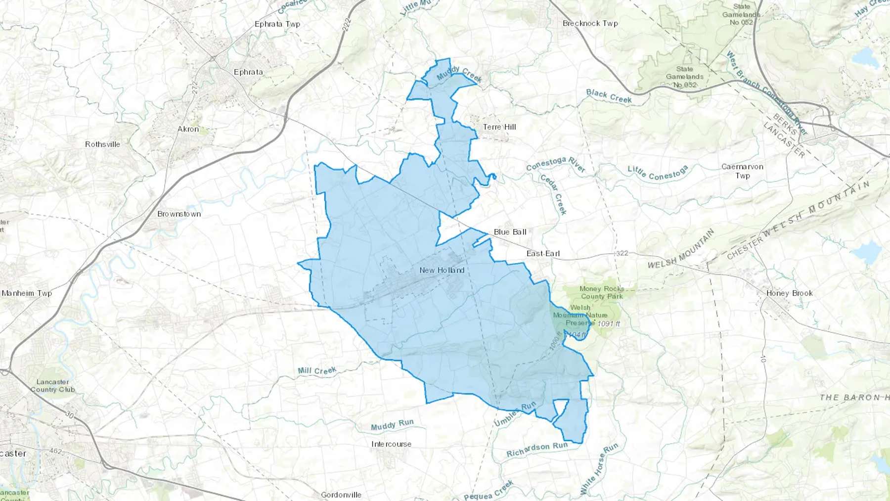 New Holland, PA Cash heating Oil delivery map Map of the COD Fuel Oil delivery service area for New Holland, PA