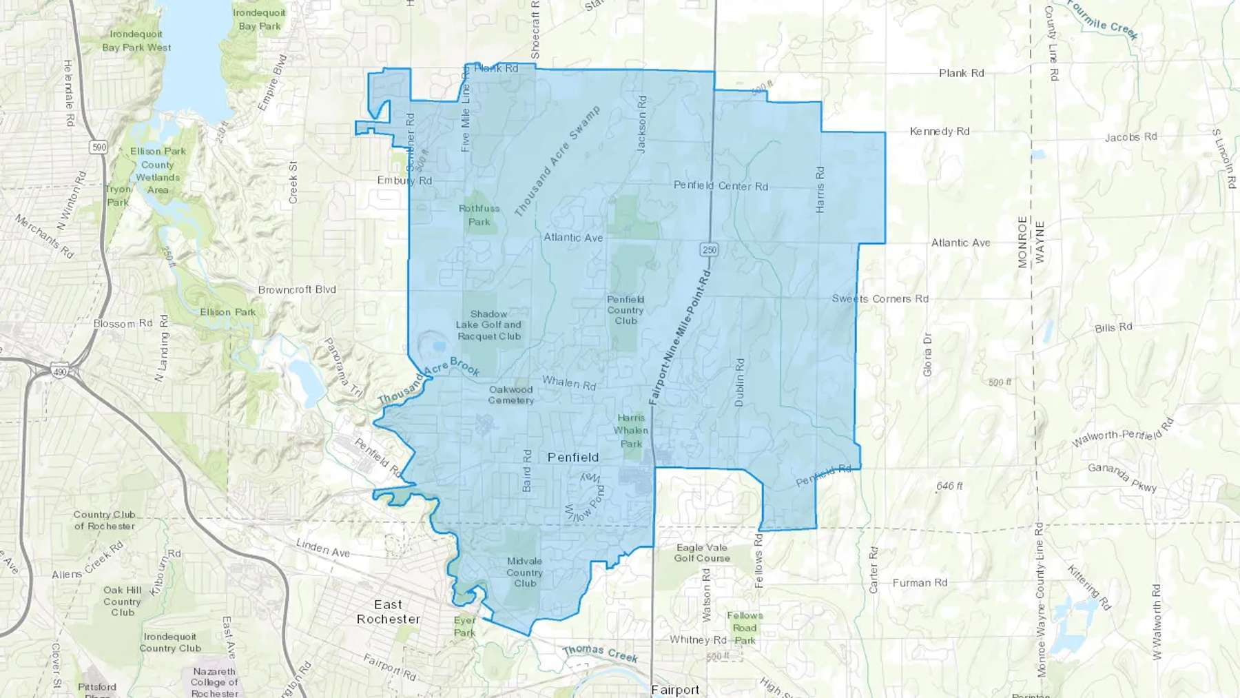 Penfield, NY Cash heating Oil delivery map Map of the COD Fuel Oil delivery service area for Penfield, NY