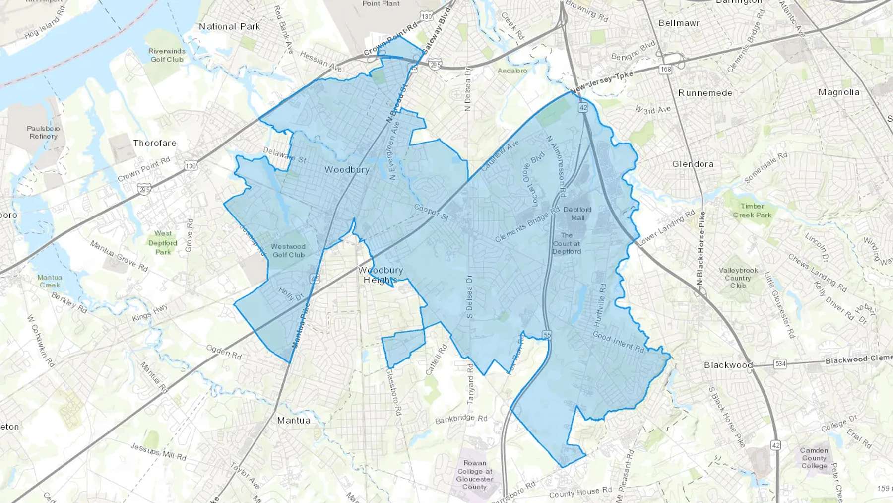 Woodbury, NJ Cash heating Oil delivery map Map of the COD Fuel Oil delivery service area for Woodbury, NJ