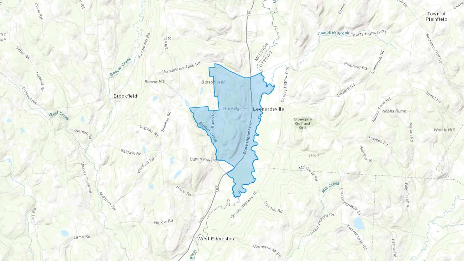 Leonardsville, NY Cash heating Oil delivery map Map of the COD Fuel Oil delivery service area for Leonardsville, NY
