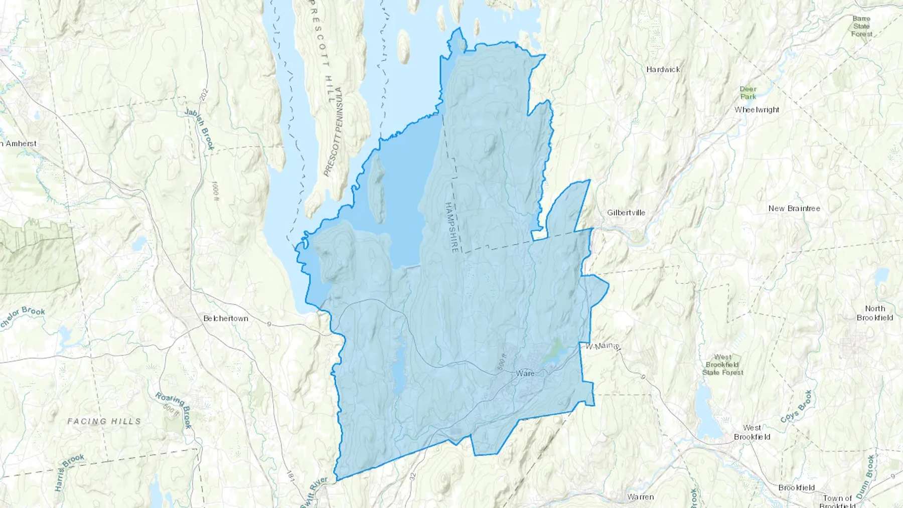 Ware, MA Cash heating Oil delivery map Map of the COD Fuel Oil delivery service area for Ware, MA