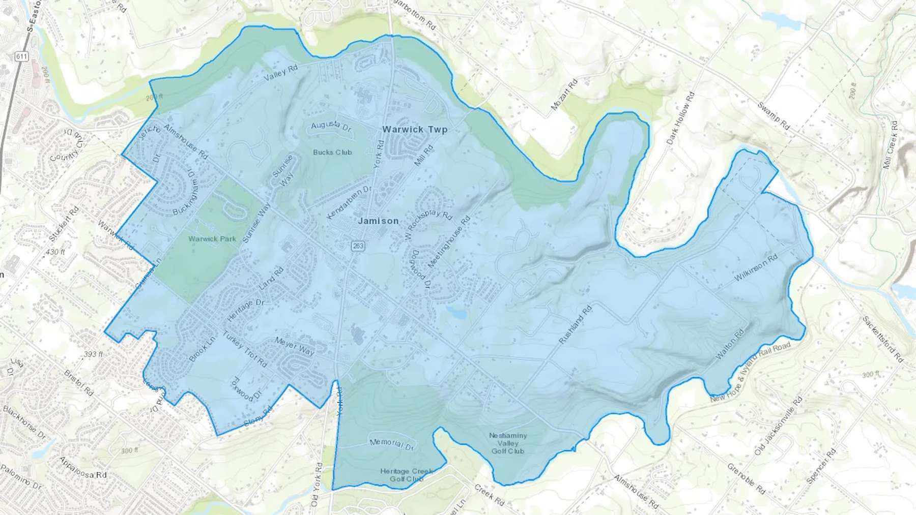 Jamison, PA Cash heating Oil delivery map Map of the COD Fuel Oil delivery service area for Jamison, PA