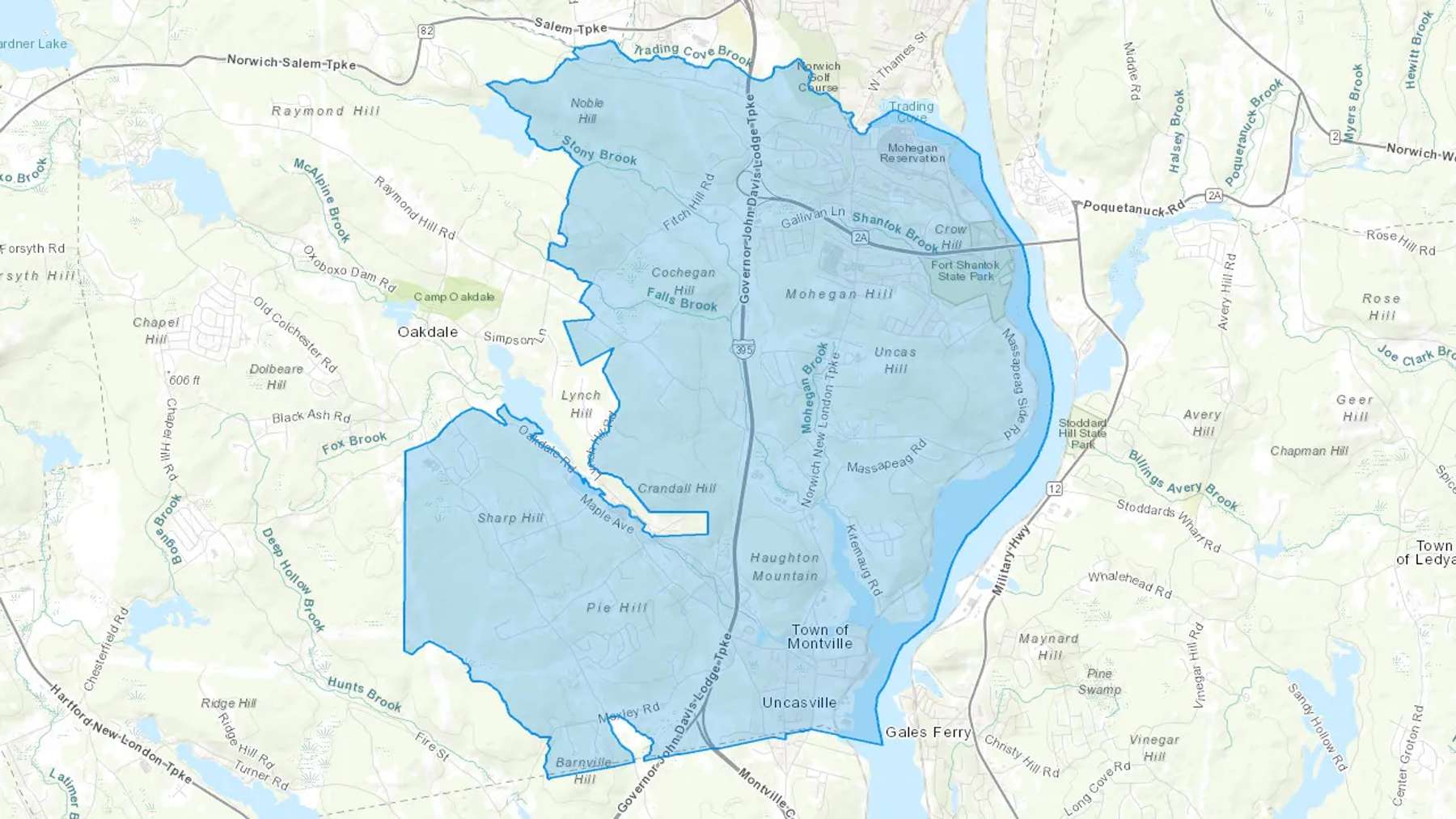 Uncasville, CT Cash heating Oil delivery map Map of the COD Fuel Oil delivery service area for Uncasville, CT