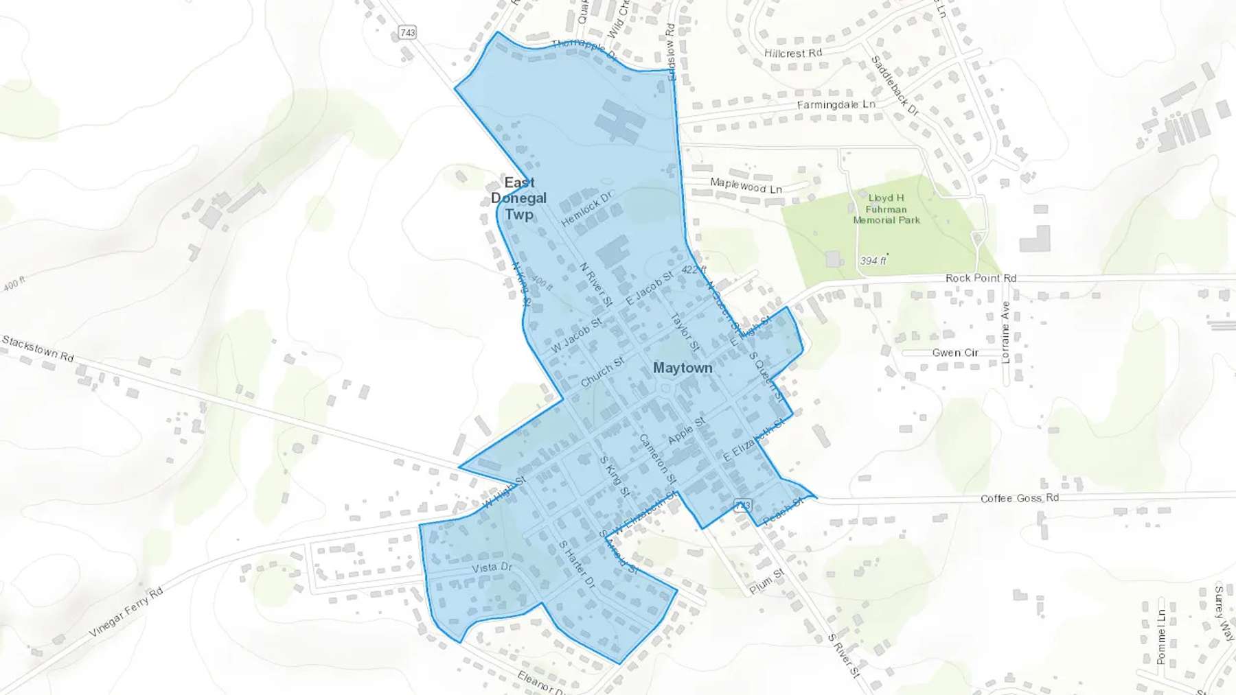 Maytown, PA Cash heating Oil delivery map Map of the COD Fuel Oil delivery service area for Maytown, PA