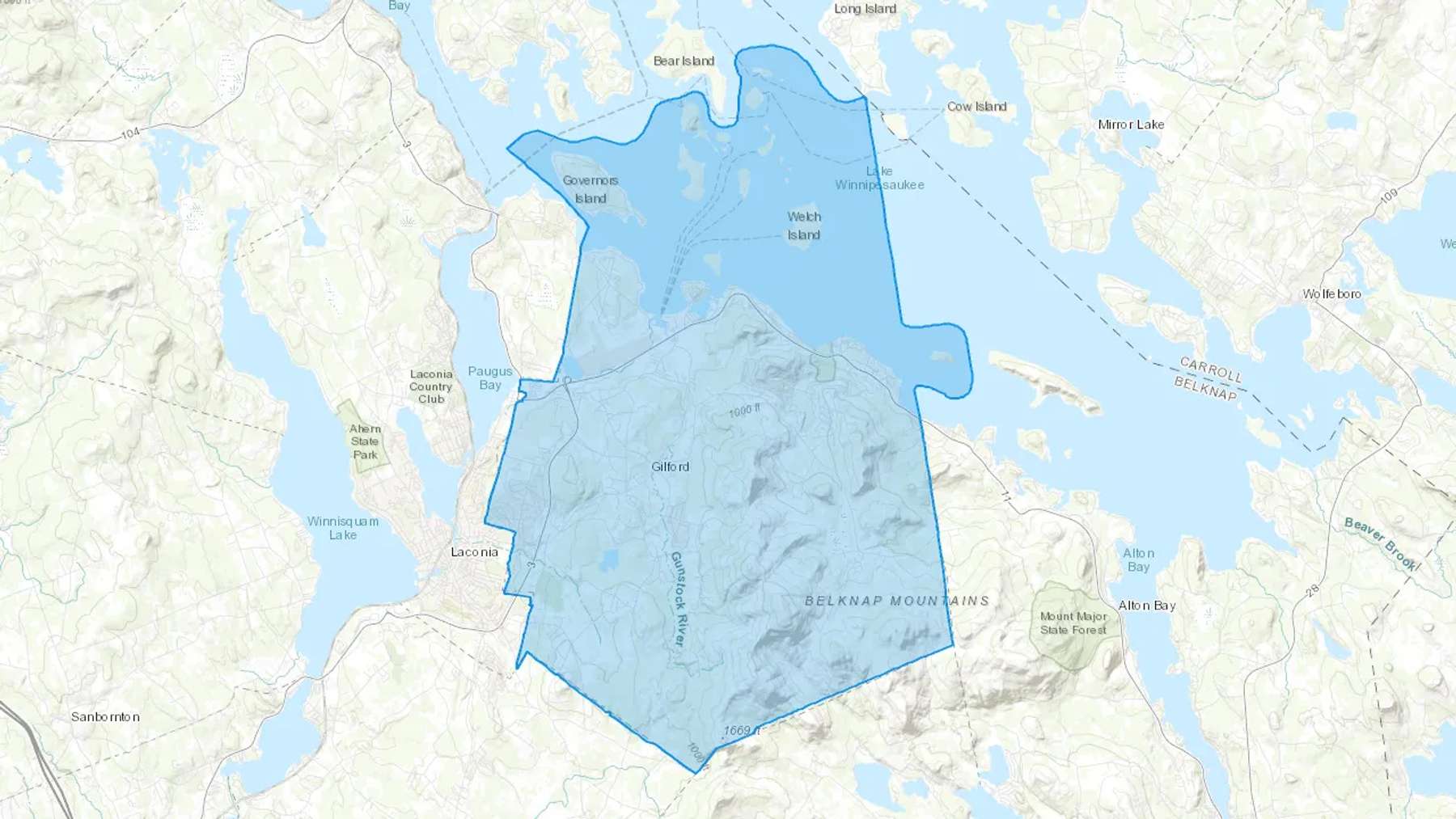 Gilford, NH Cash heating Oil delivery map Map of the COD Fuel Oil delivery service area for Gilford, NH