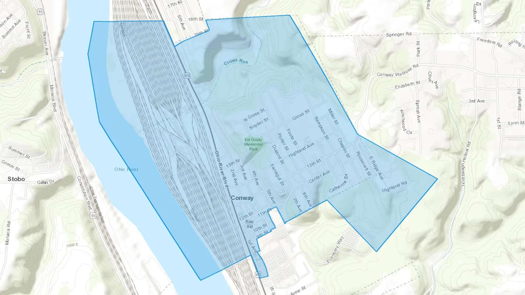 Conway, PA Cash heating Oil delivery map Map of the COD Fuel Oil delivery service area for Conway, PA