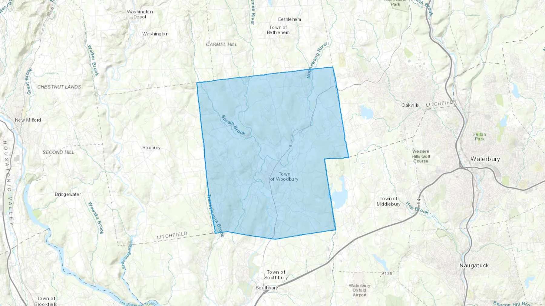 Woodbury, CT Cash heating Oil delivery map Map of the COD Fuel Oil delivery service area for Woodbury, CT