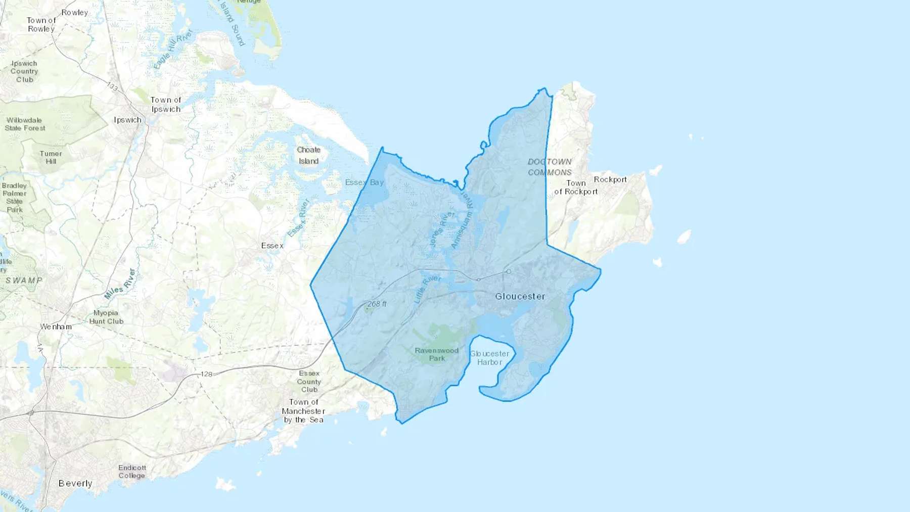Gloucester, MA Cash heating Oil delivery map Map of the COD Fuel Oil delivery service area for Gloucester, MA
