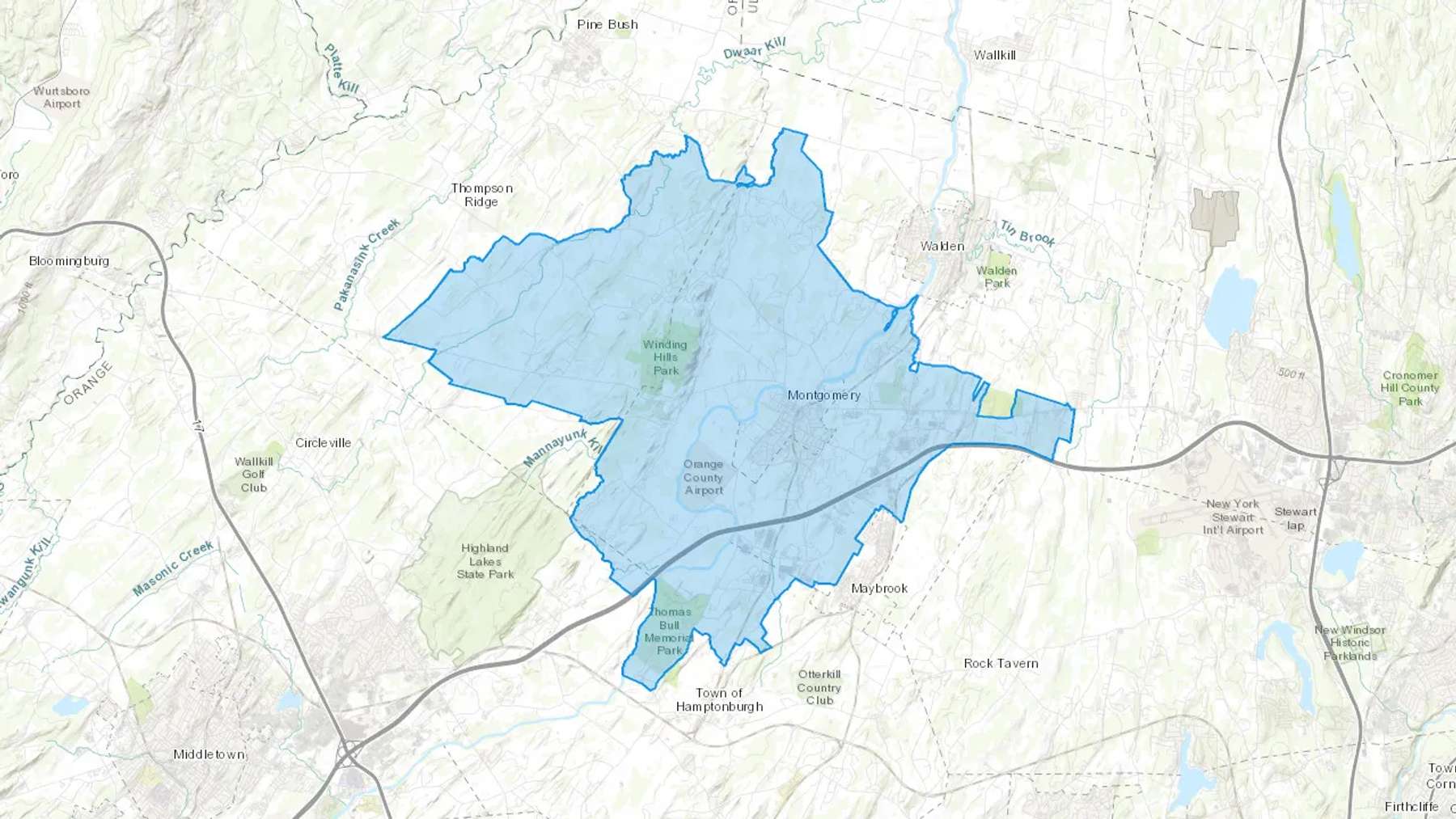 Montgomery, NY Cash heating Oil delivery map Map of the COD Fuel Oil delivery service area for Montgomery, NY