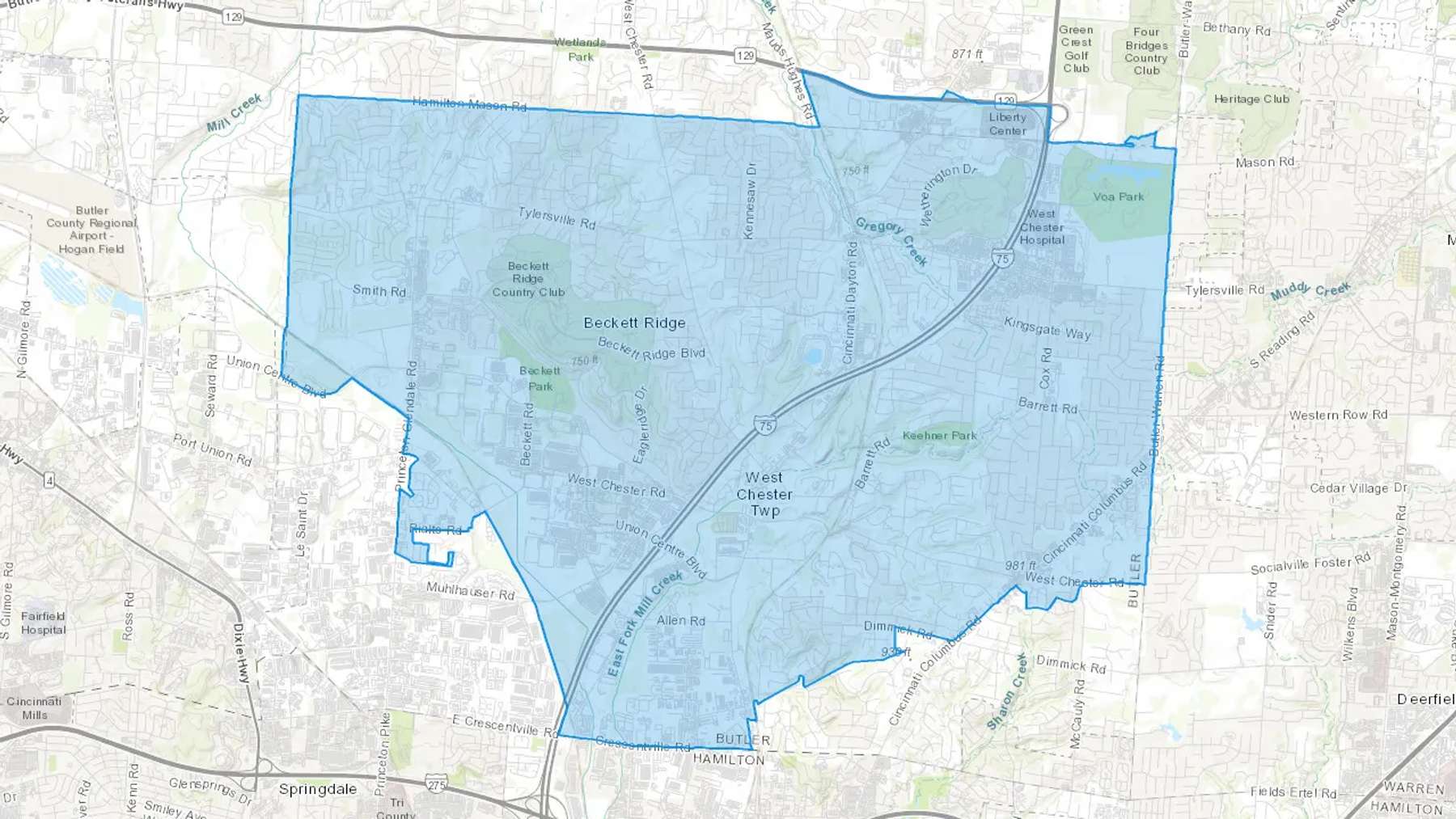 West Chester, OH Cash heating Oil delivery map Map of the COD Fuel Oil delivery service area for West Chester, OH