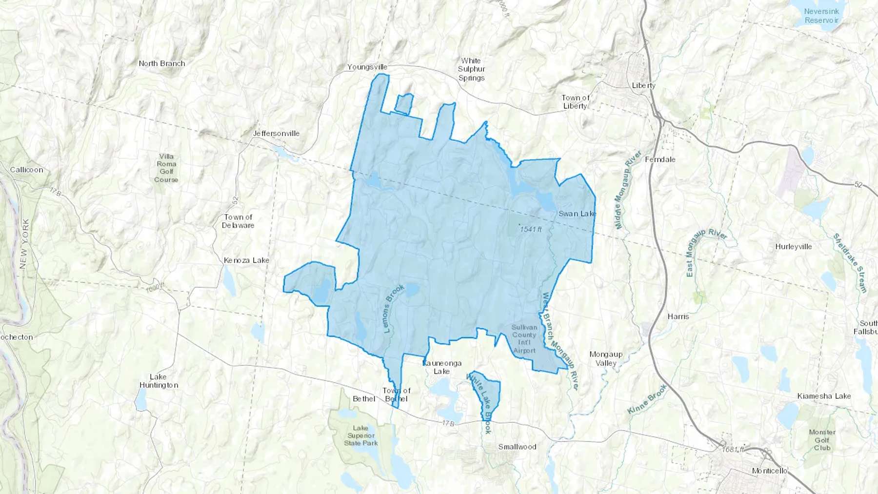 Swan Lake, NY Cash heating Oil delivery map Map of the COD Fuel Oil delivery service area for Swan Lake, NY