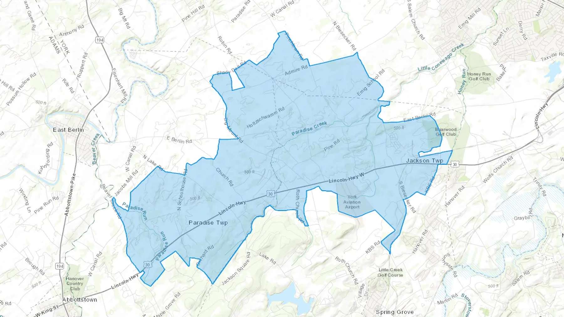 Thomasville, PA Cash heating Oil delivery map Map of the COD Fuel Oil delivery service area for Thomasville, PA