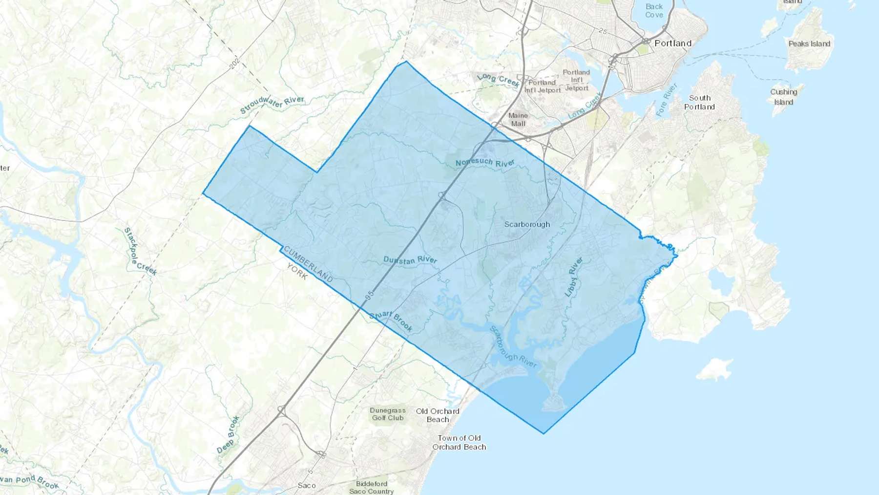 Scarborough, ME Cash heating Oil delivery map Map of the COD Fuel Oil delivery service area for Scarborough, ME