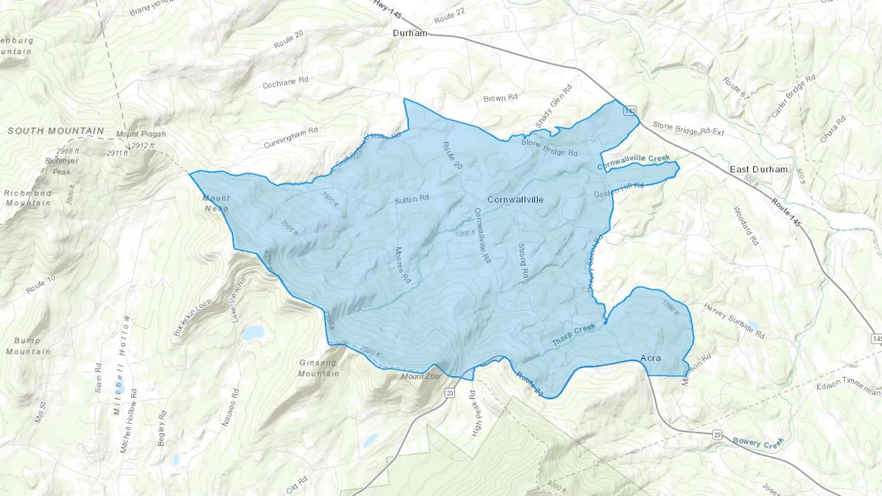Cornwallville, NY Cash heating Oil delivery map Map of the COD Fuel Oil delivery service area for Cornwallville, NY