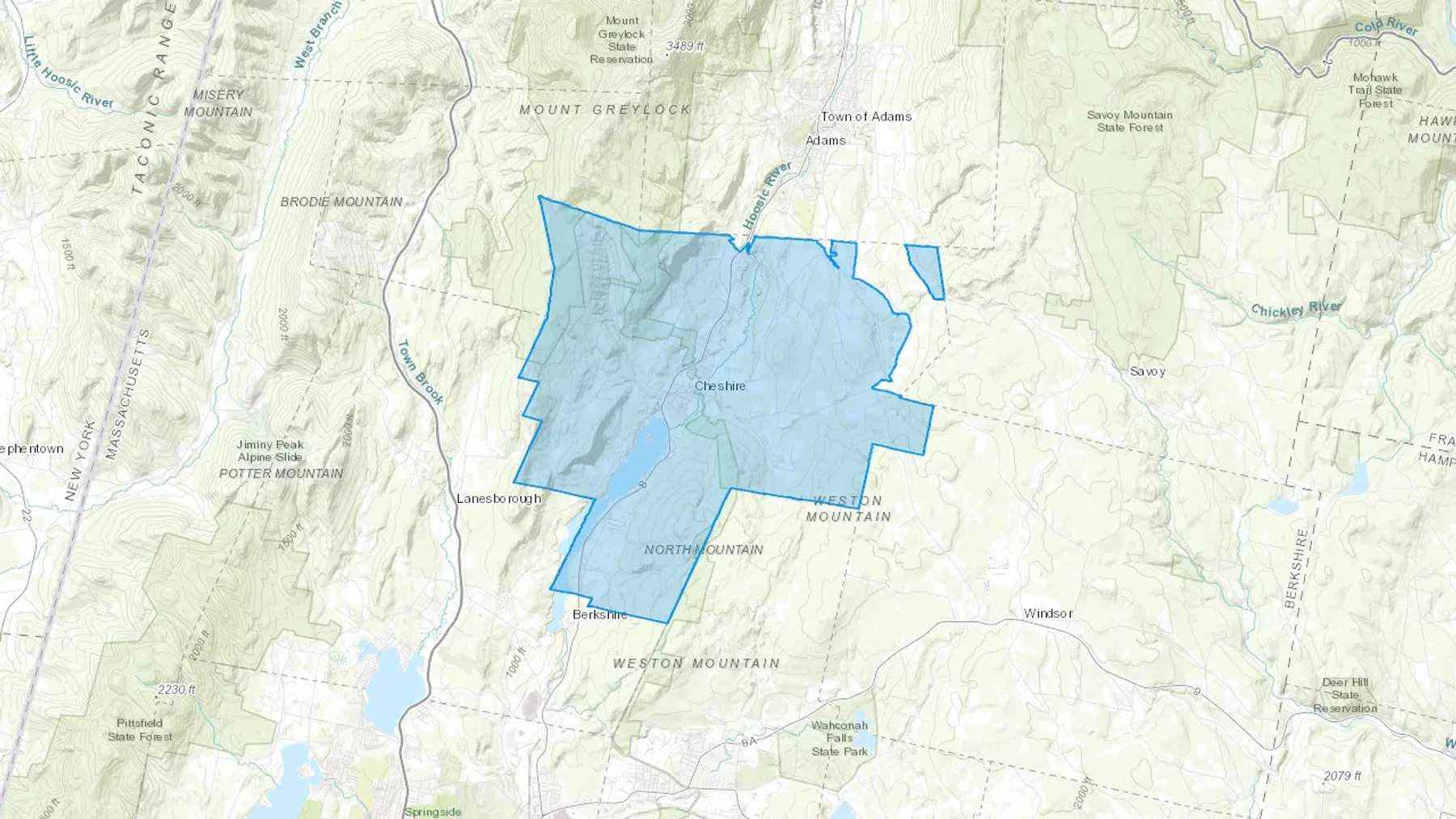 Cheshire, MA Cash heating Oil delivery map Map of the COD Fuel Oil delivery service area for Cheshire, MA