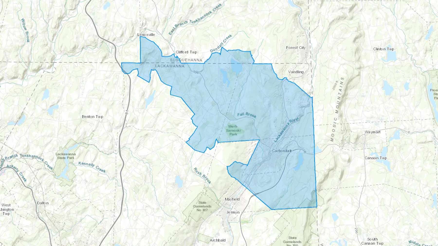 Carbondale, PA Cash heating Oil delivery map Map of the COD Fuel Oil delivery service area for Carbondale, PA