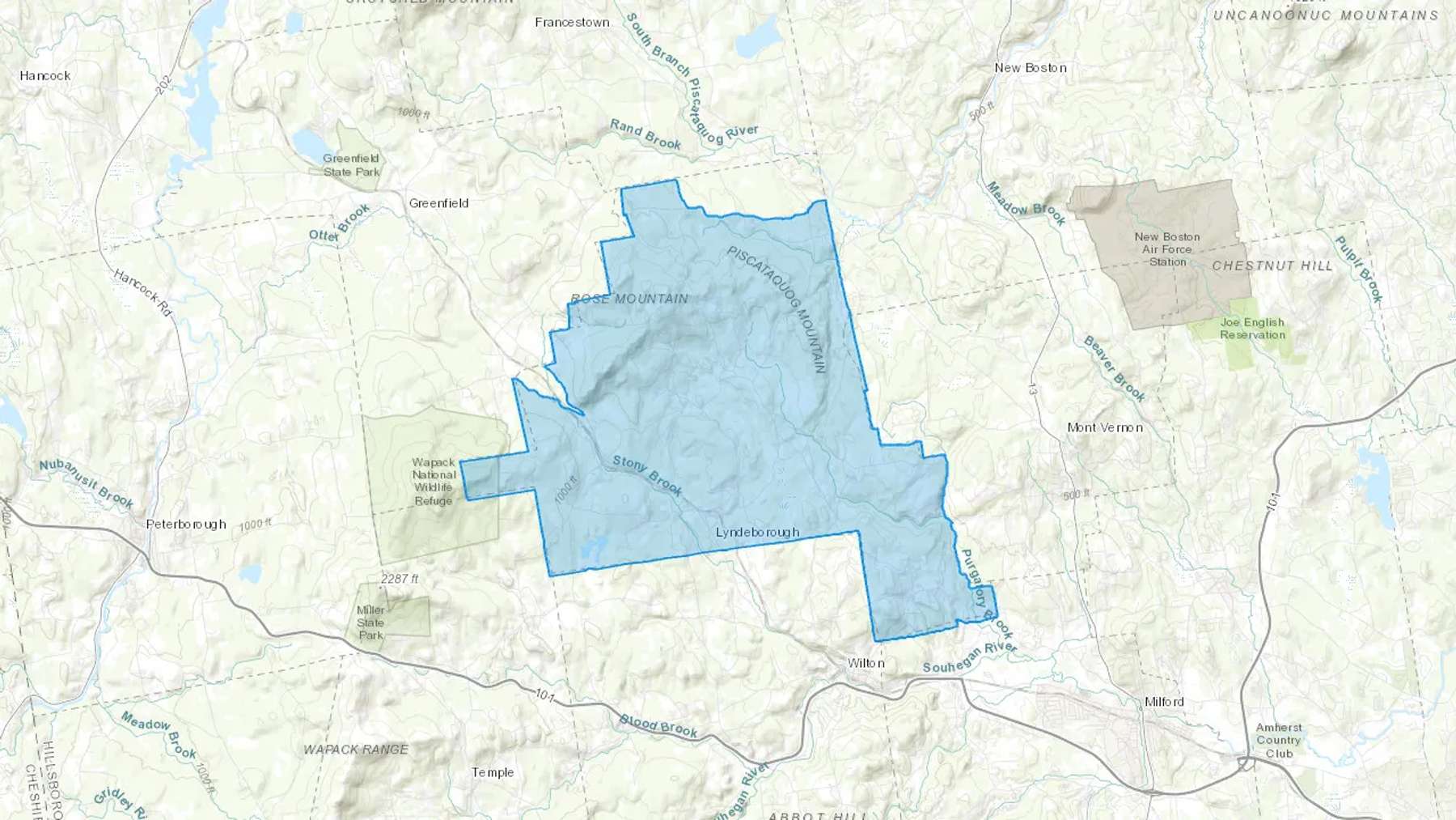 Lyndeborough, NH Cash heating Oil delivery map Map of the COD Fuel Oil delivery service area for Lyndeborough, NH