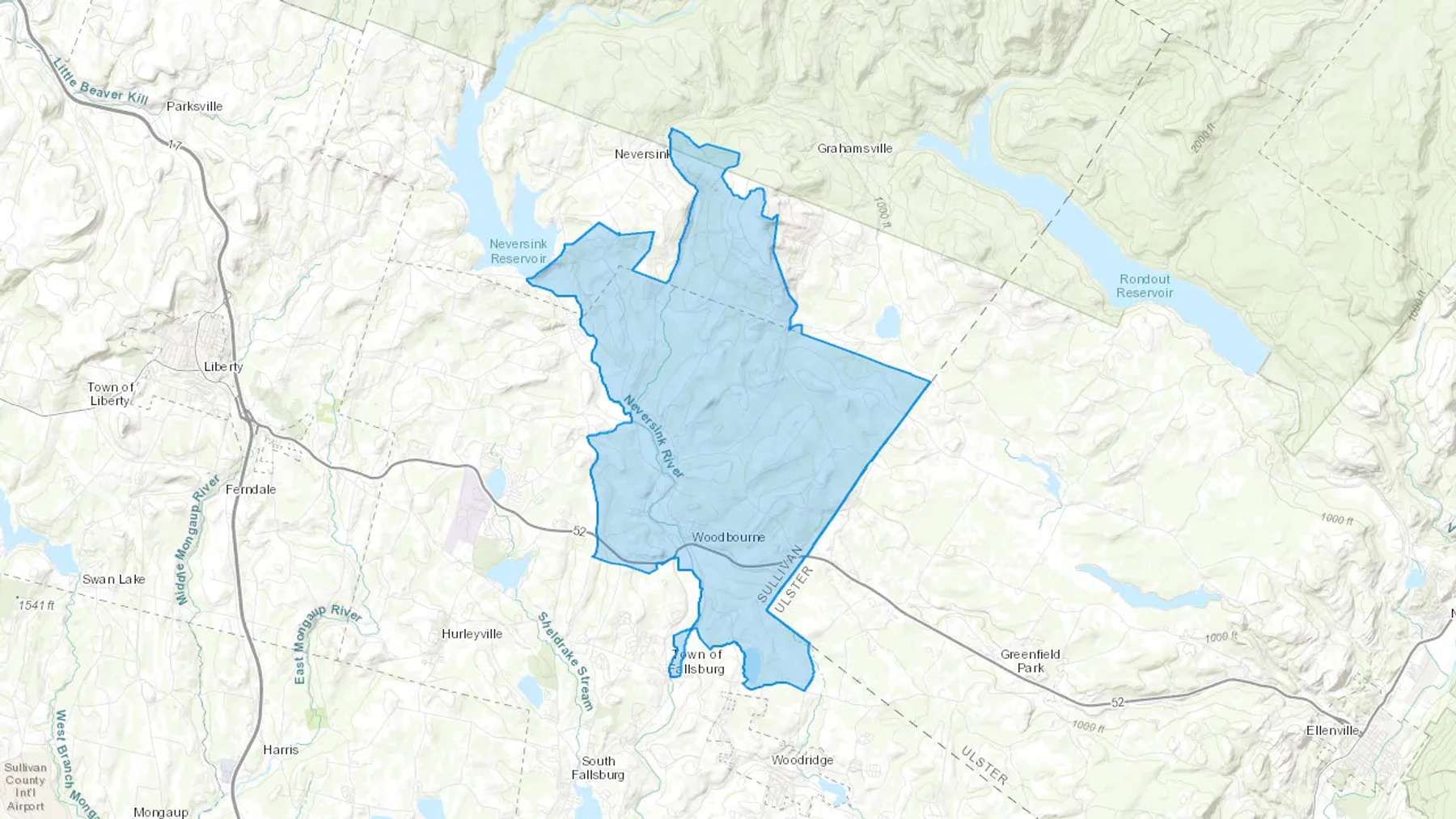 Woodbourne, NY Cash heating Oil delivery map Map of the COD Fuel Oil delivery service area for Woodbourne, NY