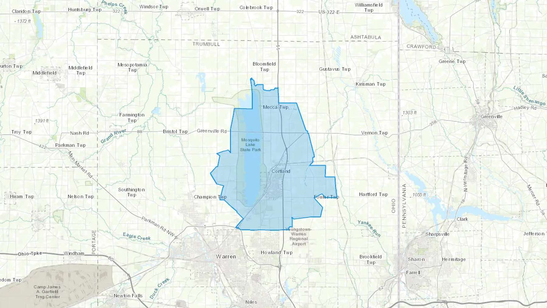 Cortland, OH Cash heating Oil delivery map Map of the COD Fuel Oil delivery service area for Cortland, OH