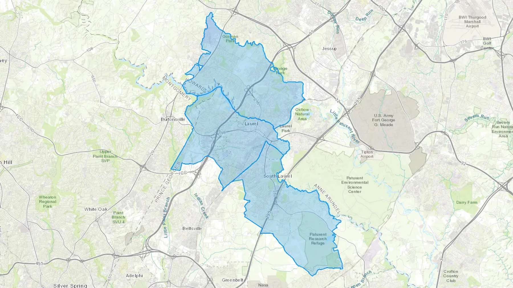 Laurel, MD Cash heating Oil delivery map Map of the COD Fuel Oil delivery service area for Laurel, MD