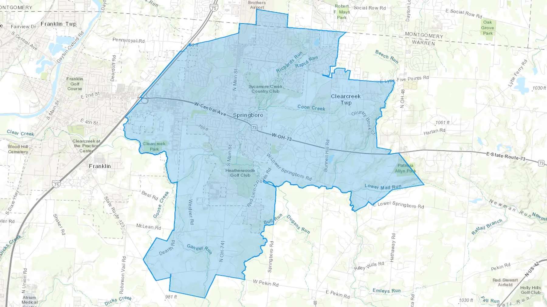 Springboro, OH Cash heating Oil delivery map Map of the COD Fuel Oil delivery service area for Springboro, OH
