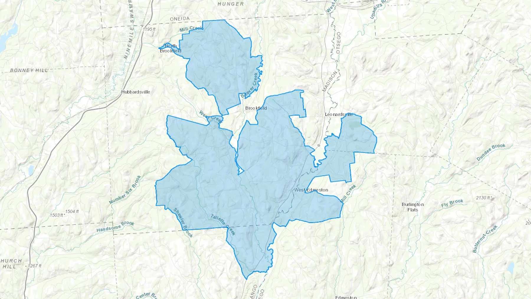 Brookfield, NY Cash heating Oil delivery map Map of the COD Fuel Oil delivery service area for Brookfield, NY