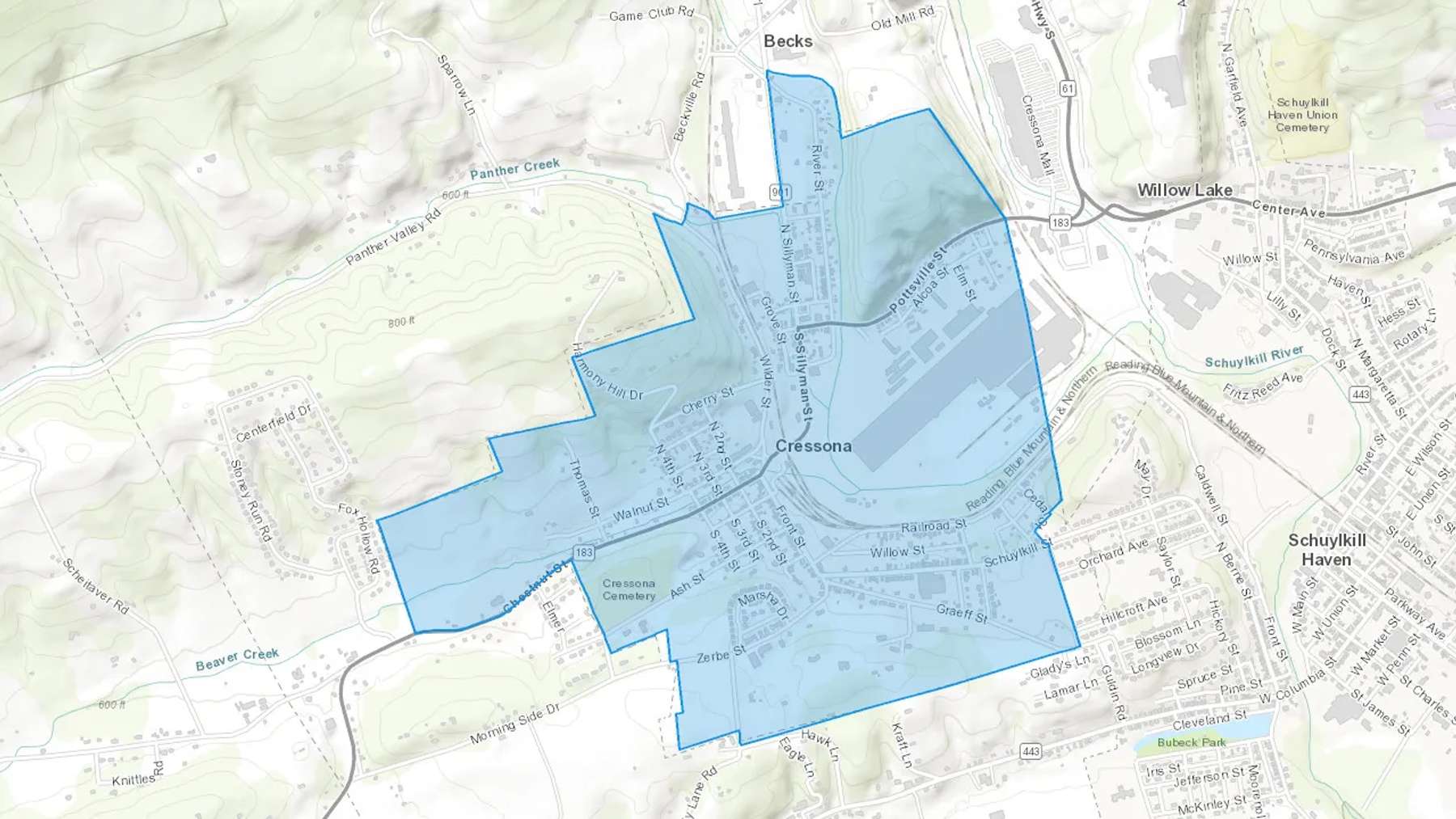 Cressona, PA Cash heating Oil delivery map Map of the COD Fuel Oil delivery service area for Cressona, PA