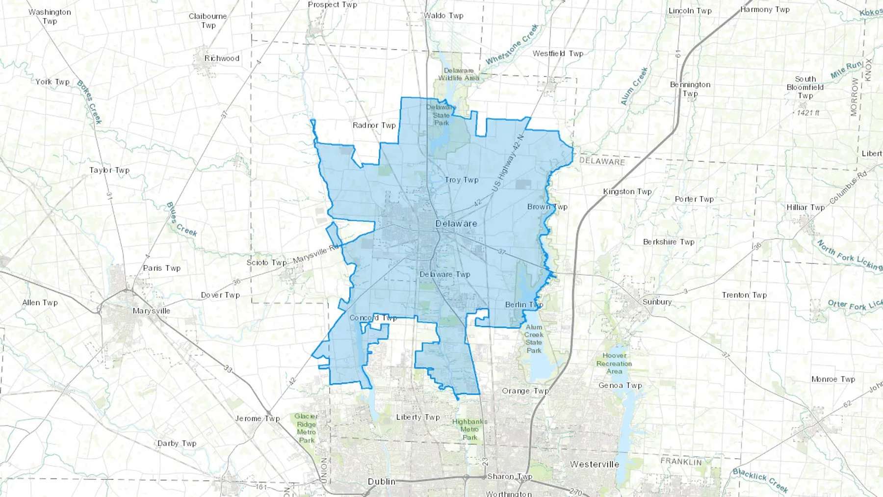 Delaware, Ohio Cash heating Oil delivery map Map of the COD Fuel Oil delivery service area for Delaware, OH