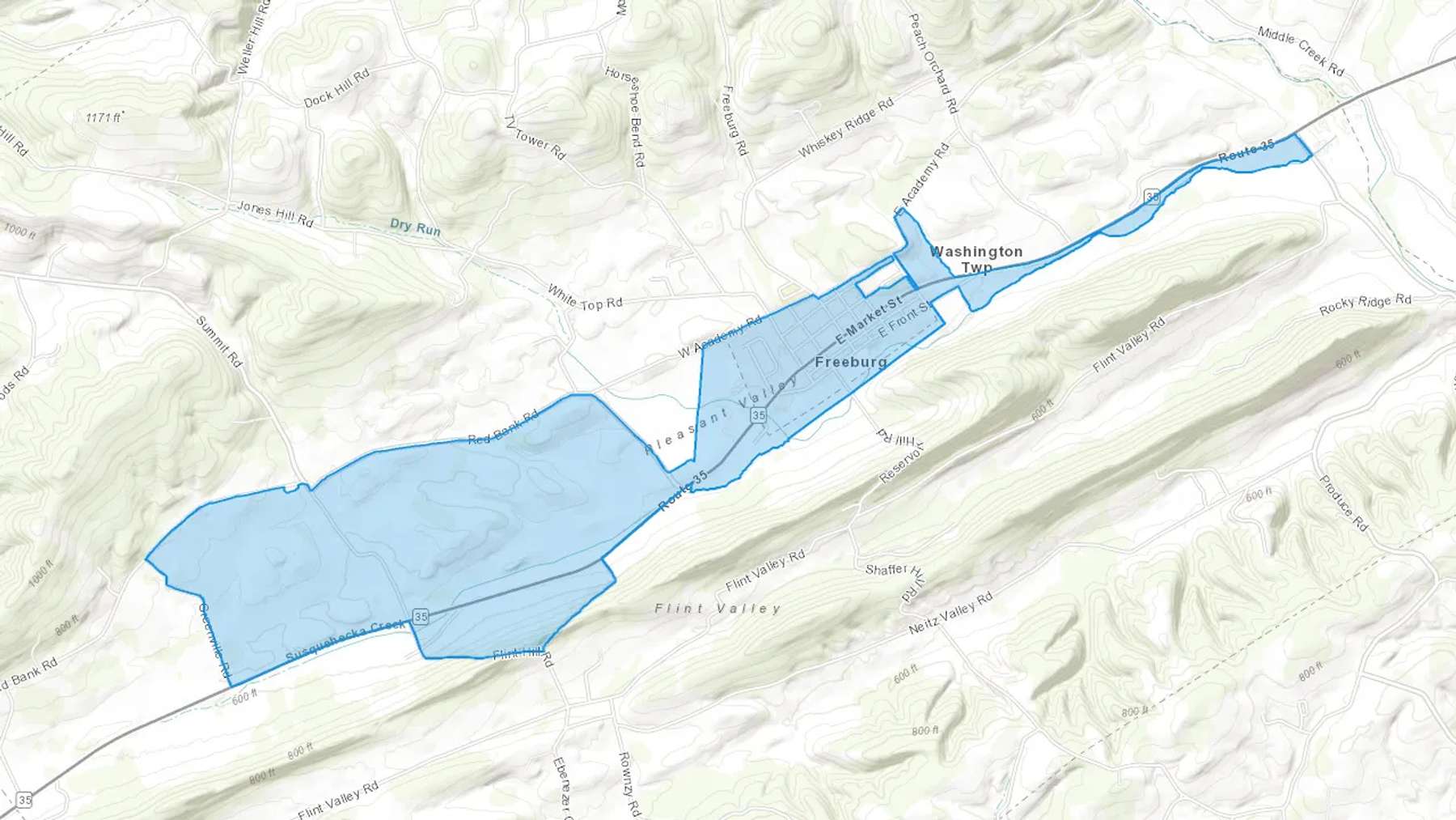 Freeburg, PA Cash heating Oil delivery map Map of the COD Fuel Oil delivery service area for Freeburg, PA