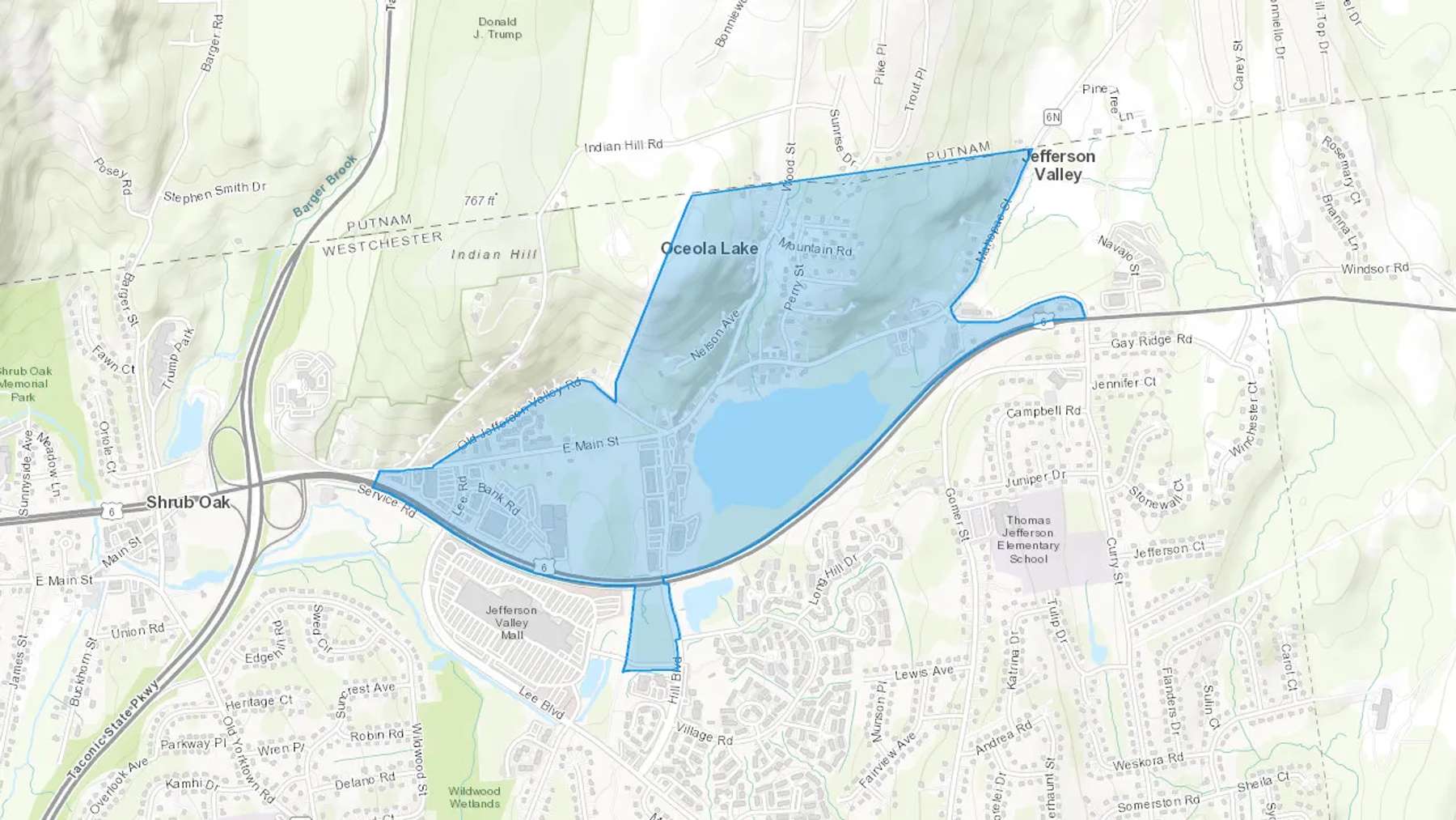 Jefferson Valley, NY Cash heating Oil delivery map Map of the COD Fuel Oil delivery service area for Jefferson Valley, NY