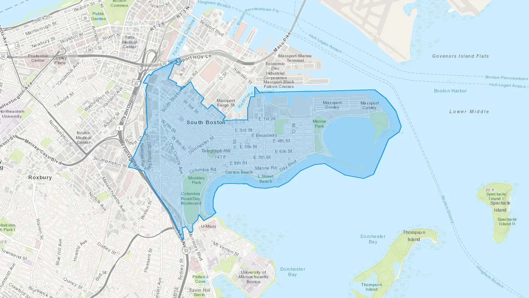 South Boston, MA Cash heating Oil delivery map Map of the COD Fuel Oil delivery service area for South Boston, MA