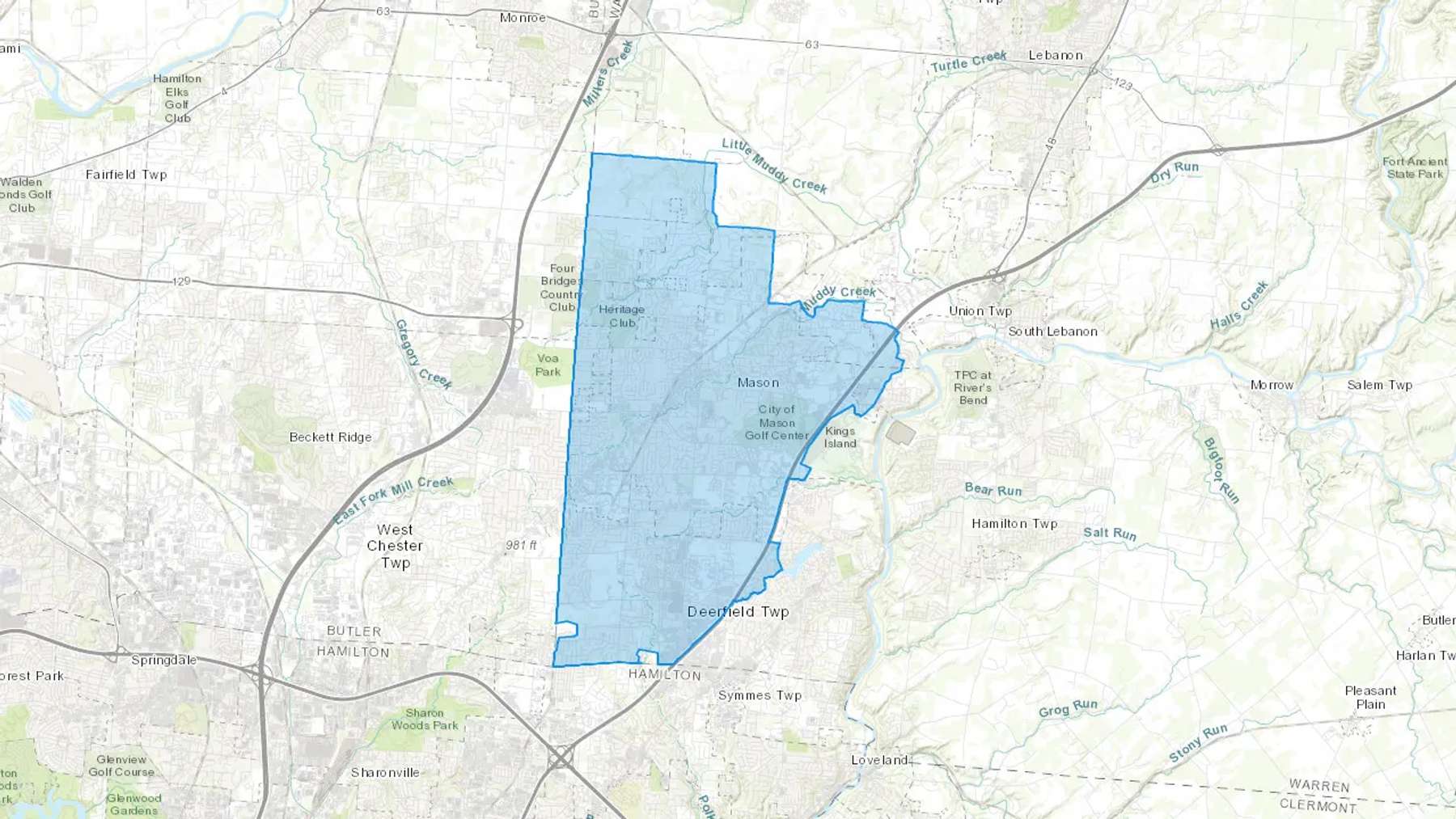 Mason, OH Cash heating Oil delivery map Map of the COD Fuel Oil delivery service area for Mason, OH