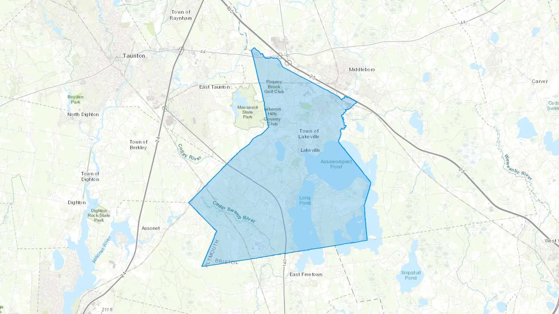 Lakeville, MA Cash heating Oil delivery map Map of the COD Fuel Oil delivery service area for Lakeville, MA