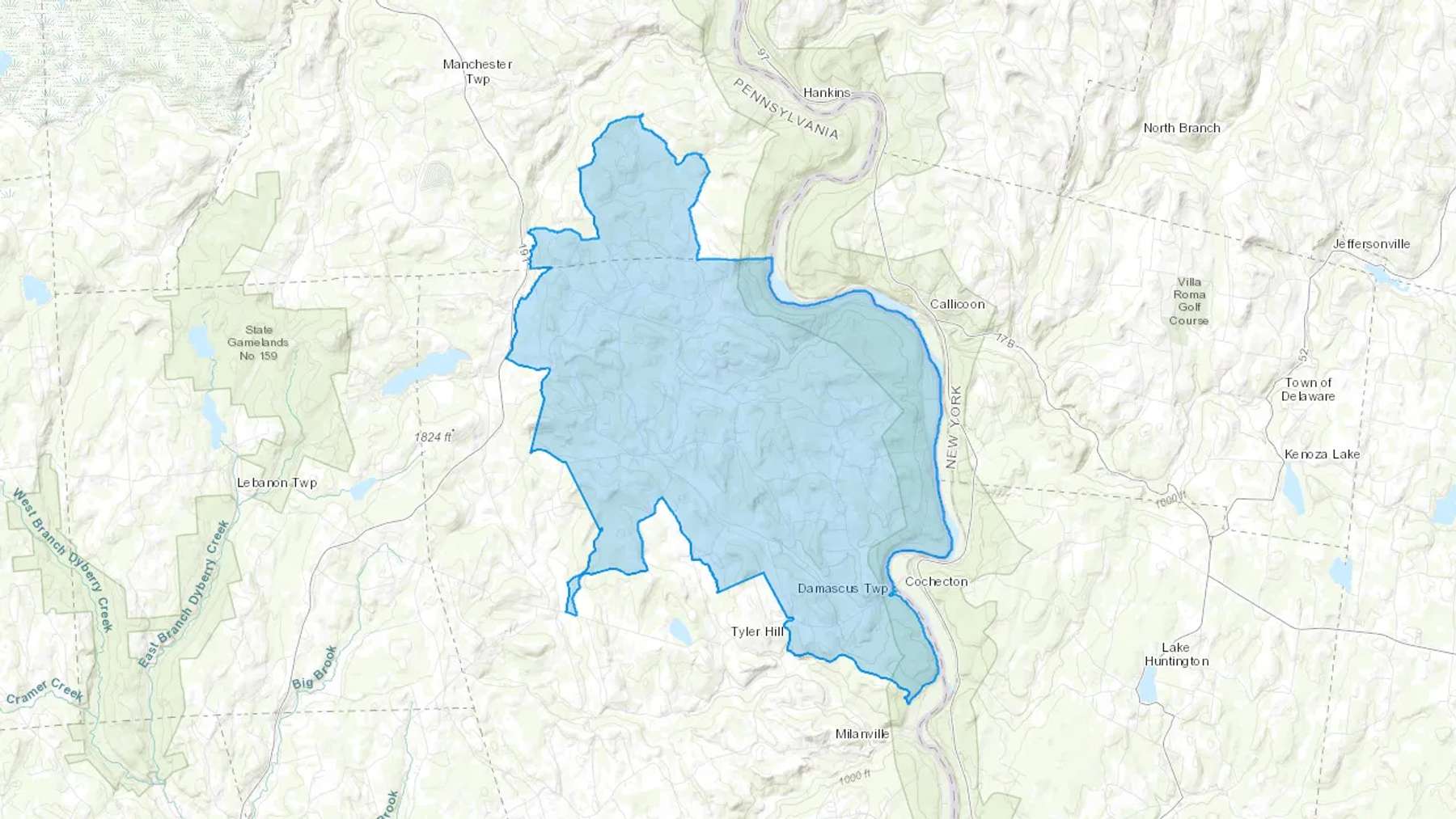 Damascus, PA Cash heating Oil delivery map Map of the COD Fuel Oil delivery service area for Damascus, PA
