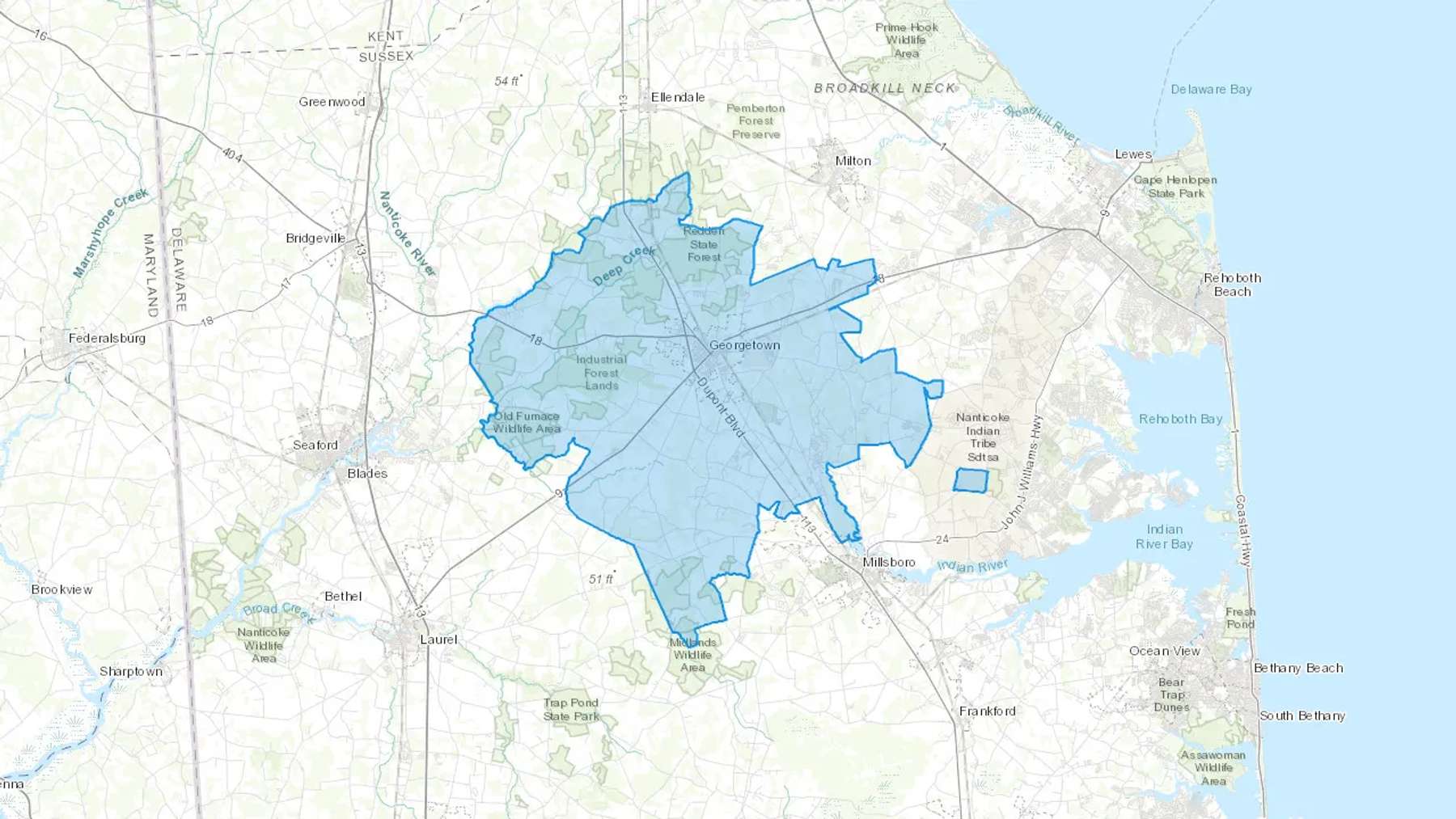 Georgetown, DE Cash heating Oil delivery map Map of the COD Fuel Oil delivery service area for Georgetown, DE