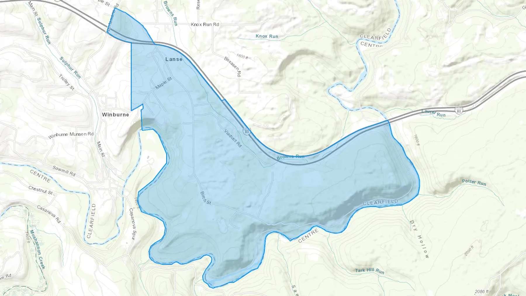 Lanse, PA Cash heating Oil delivery map Map of the COD Fuel Oil delivery service area for Lanse, PA