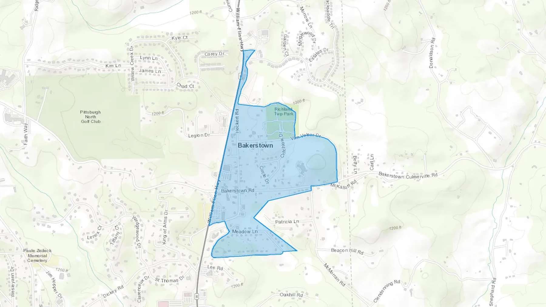 Bakerstown, PA Cash heating Oil delivery map Map of the COD Fuel Oil delivery service area for Bakerstown, PA