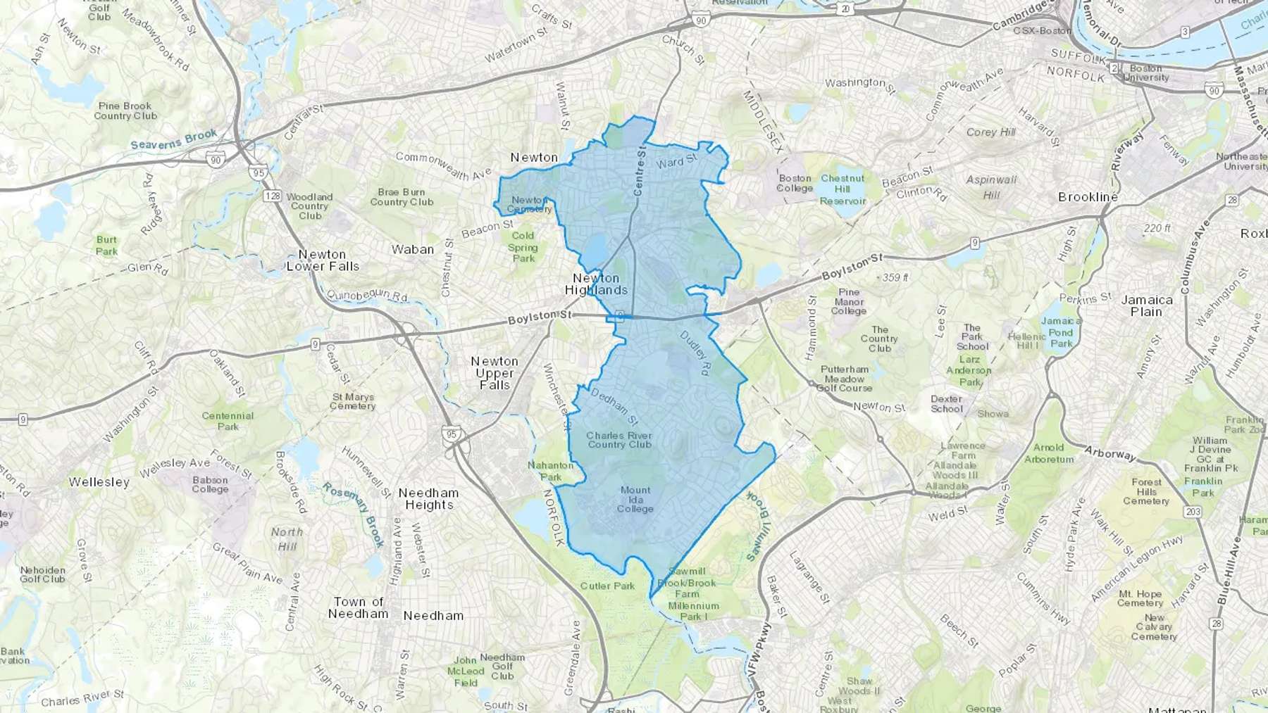 Newton Center, MA Cash heating Oil delivery map Map of the COD Fuel Oil delivery service area for Newton Center, MA
