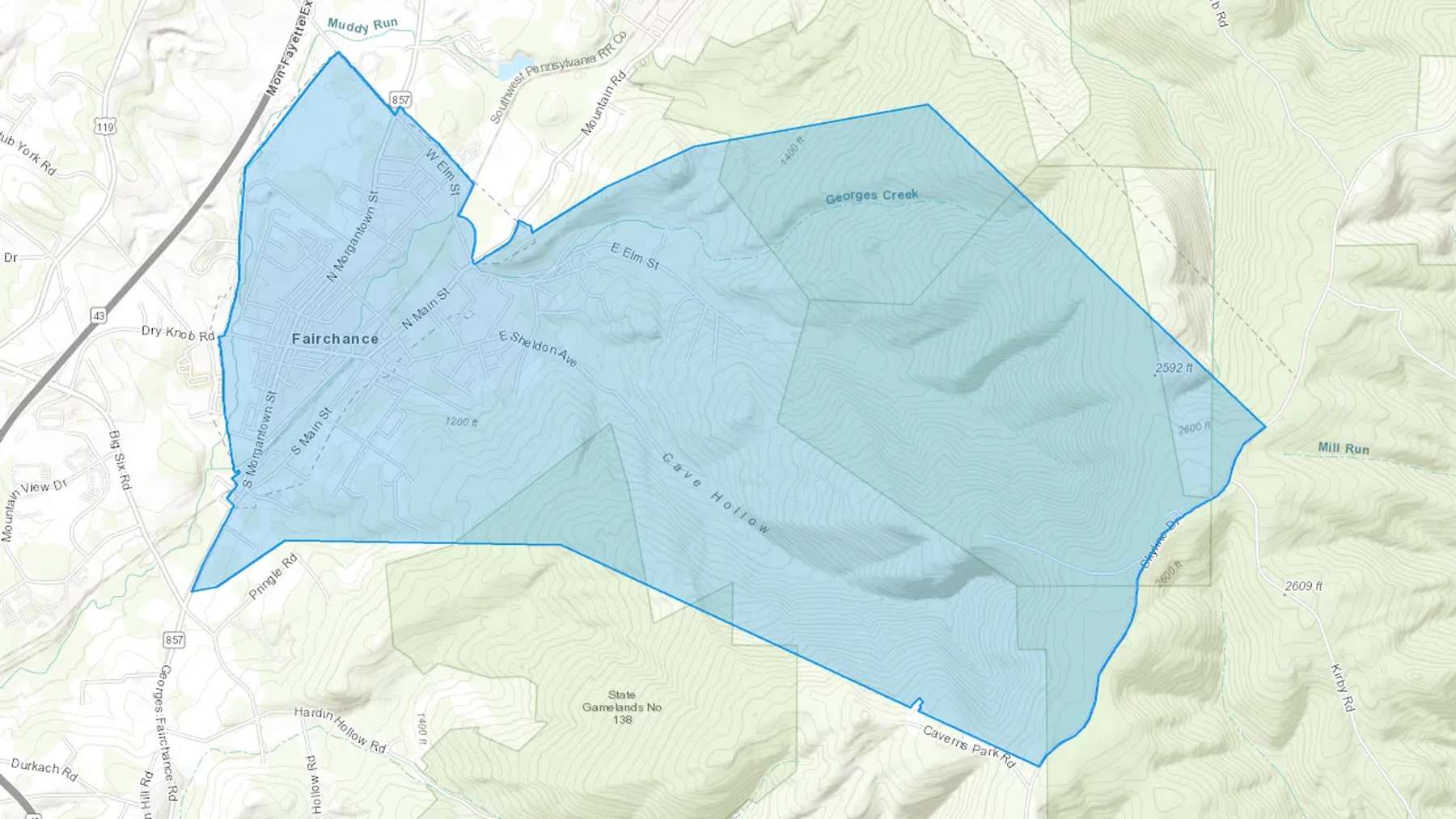 Fairchance, PA Cash heating Oil delivery map Map of the COD Fuel Oil delivery service area for Fairchance, PA