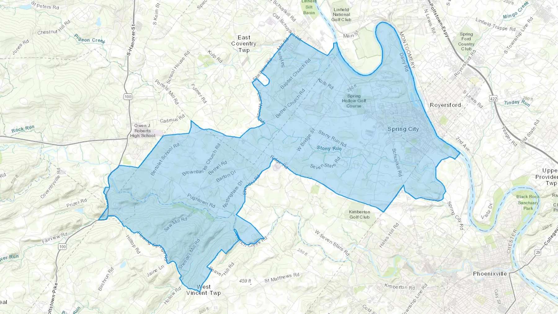 Spring City, PA Cash heating Oil delivery map Map of the COD Fuel Oil delivery service area for Spring City, PA
