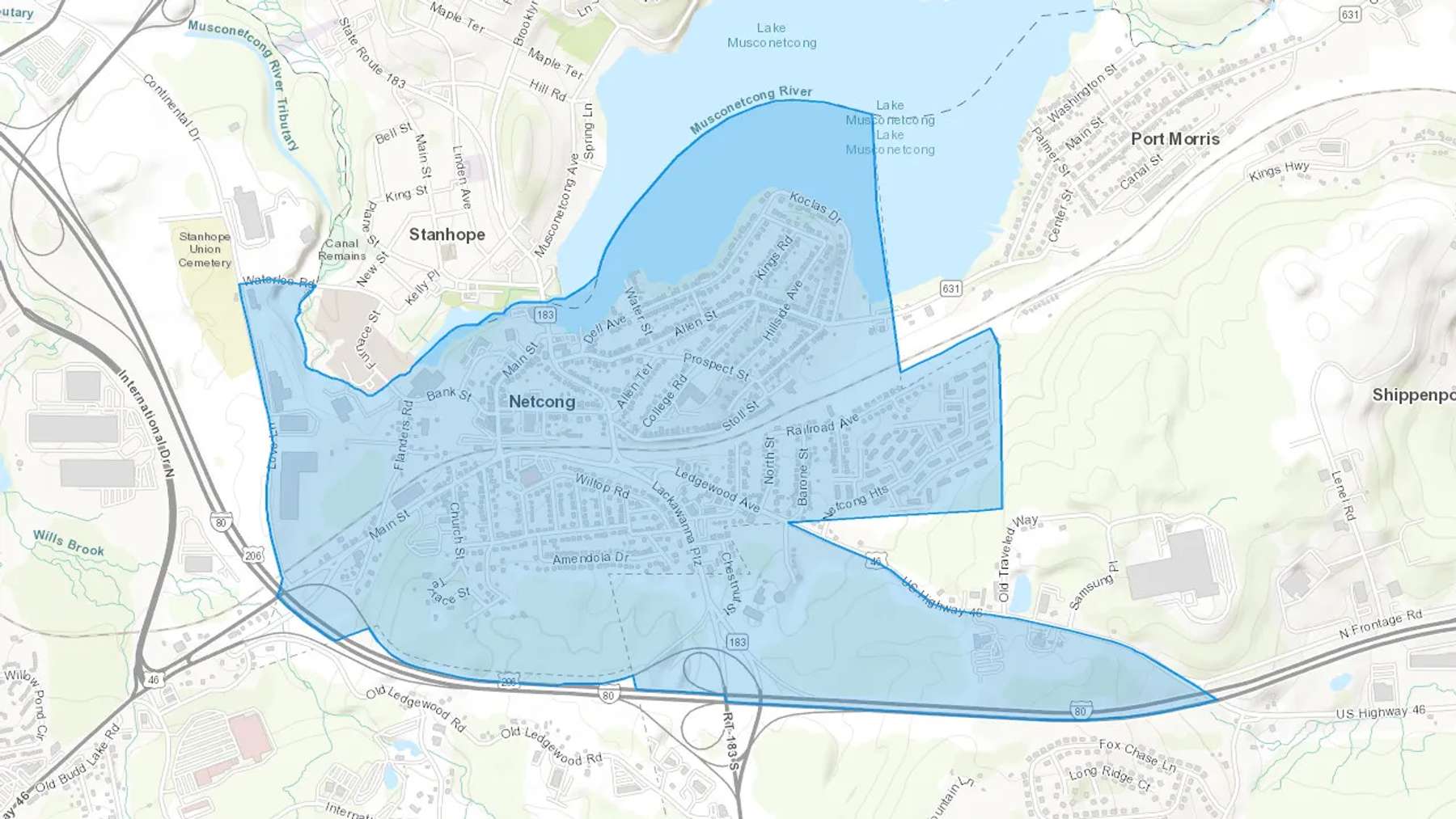 Netcong, NJ Cash heating Oil delivery map Map of the COD Fuel Oil delivery service area for Netcong, NJ